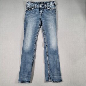 Silver Jeans Bootcut‎ Jeans Women's 27 Blue Denim Embellished Pockets